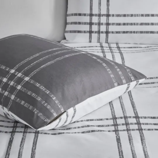 Kirkland's Home Gray Plaid Reversible 3-Pc. King Duvet Cover Set- Duvets