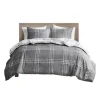Kirkland's Home Gray Plaid Reversible 3-Pc. Queen Duvet Cover Set- Duvets