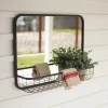 Kirkland's Home Gray Rectangular Mirror With Wire Basket- Decorative Mirrors