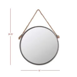 Kirkland's Home Gray Round Metal Hanging Rope Wall Mirror- Decorative Mirrors