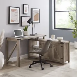 Kirkland's Home Gray Rustic L-Shape Farmhouse Desk- Office Furniture