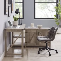 Kirkland's Home Gray Rustic L-Shape Farmhouse Desk- Office Furniture