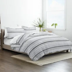 Kirkland's Home Gray Soft Striped 3-Pc. King Duvet Cover Set- Duvets