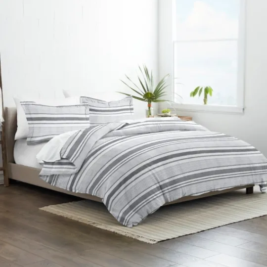 Kirkland's Home Gray Soft Striped 3-Pc. Queen Duvet Cover Set- Duvets