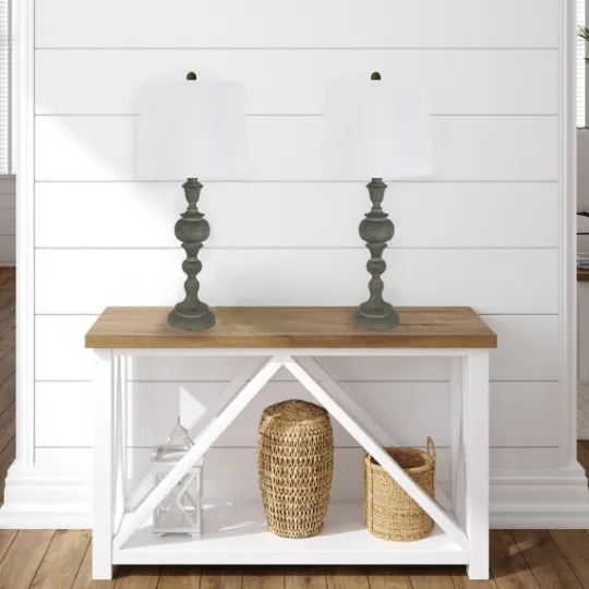 Kirkland's Home Gray Spindle Body Table Lamps, Set Of 2- Table Lamps