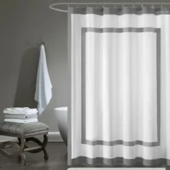 Kirkland's Home Gray Square Trim Cotton Shower Curtain- Shower Curtains