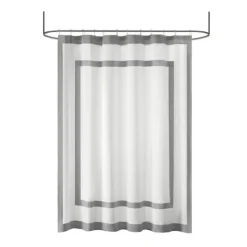 Kirkland's Home Gray Square Trim Cotton Shower Curtain- Shower Curtains