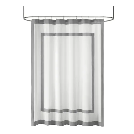 Kirkland's Home Gray Square Trim Cotton Shower Curtain- Shower Curtains