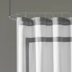 Kirkland's Home Gray Square Trim Cotton Shower Curtain- Shower Curtains