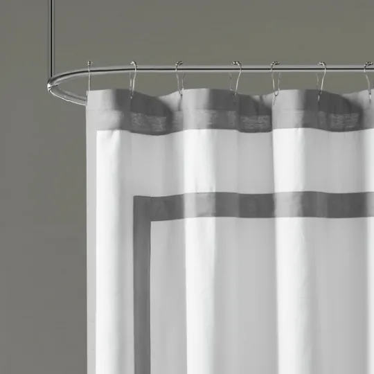 Kirkland's Home Gray Square Trim Cotton Shower Curtain- Shower Curtains