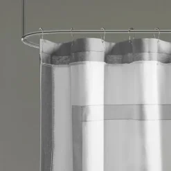 Kirkland's Home Gray Square Trim Cotton Shower Curtain- Shower Curtains