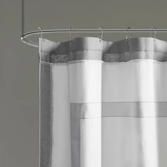 Kirkland's Home Gray Square Trim Cotton Shower Curtain- Shower Curtains
