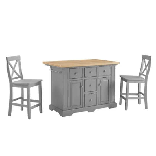 Kirkland's Home Gray Storage Cabinet 3-Pc. Kitchen Island Set- Kitchen Islands & Bar Carts