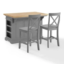 Kirkland's Home Gray Storage Cabinet 3-Pc. Kitchen Island Set- Kitchen Islands & Bar Carts