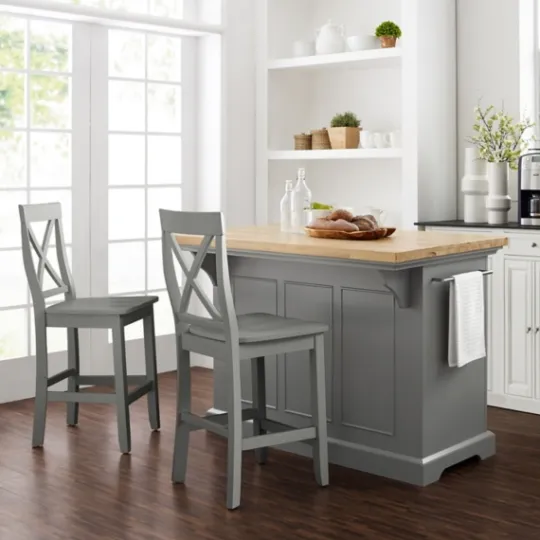 Kirkland's Home Gray Storage Cabinet 3-Pc. Kitchen Island Set- Kitchen Islands & Bar Carts