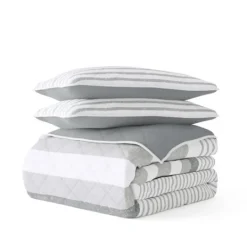 Kirkland's Home Gray Striped Reversible 3-Pc. King Quilt Set- Quilts