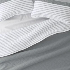 Kirkland's Home Gray Striped Reversible 3-Pc. King Quilt Set- Quilts