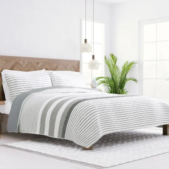 Kirkland's Home Gray Striped Reversible 2-Pc. Twin Quilt Set- Quilts