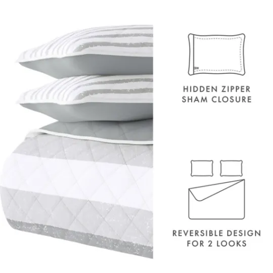 Kirkland's Home Gray Striped Reversible 2-Pc. Twin Quilt Set- Quilts