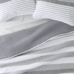 Kirkland's Home Gray Striped Reversible 3-Pc. Queen Quilt Set- Quilts