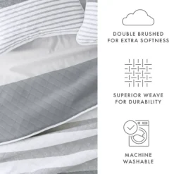 Kirkland's Home Gray Striped Reversible 3-Pc. Queen Quilt Set- Quilts