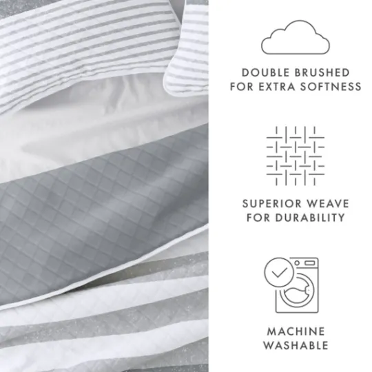 Kirkland's Home Gray Striped Reversible 3-Pc. Queen Quilt Set- Quilts