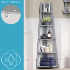 Kirkland's Home Gray 5-Tier Corner Ladder Bookshelf- Bookshelves