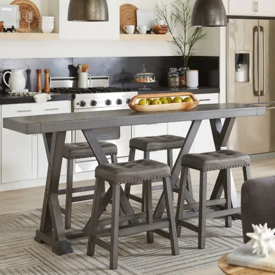 Kirkland's Home Gray Trestle Base Wooden Counter Table- Dining Tables