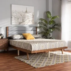 Kirkland's Home Gray Tufted Headboard Queen Platform Bed- Beds & Headboards