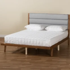 Kirkland's Home Gray Tufted Headboard Queen Platform Bed- Beds & Headboards