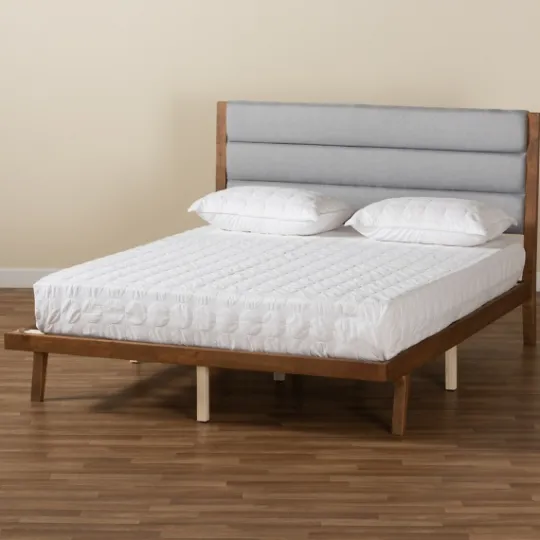 Kirkland's Home Gray Tufted Headboard Queen Platform Bed- Beds & Headboards
