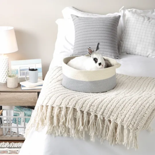 Kirkland's Home Gray Two-Tone Rope Cat Ear Basket- Baskets & Boxes