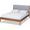 Kirkland's Home Gray Upholstered Brown Wood King Platform Bed- Beds & Headboards