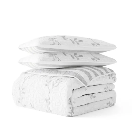 Kirkland's Home Gray Vines Reversible 3-Pc. King Quilt Set- Quilts
