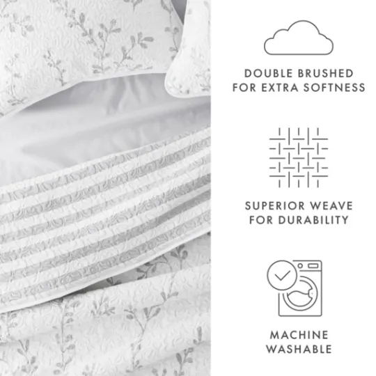 Kirkland's Home Gray Vines Reversible 3-Pc. King Quilt Set- Quilts