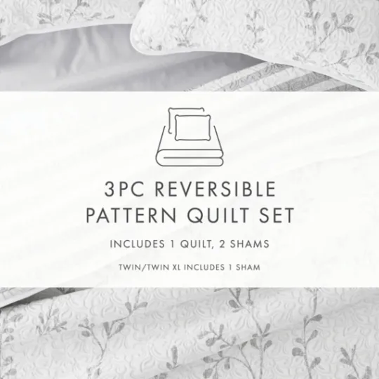Kirkland's Home Gray Vines Reversible 3-Pc. King Quilt Set- Quilts