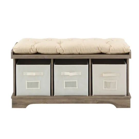 Kirkland's Home Gray Wash Entryway Bench And Storage Bins- Benches & Ottomans