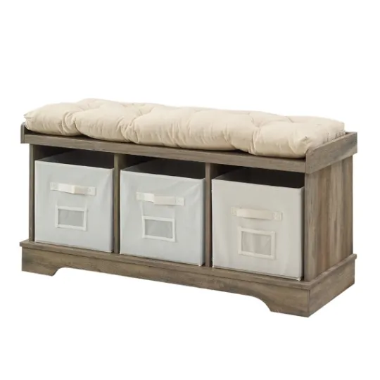Kirkland's Home Gray Wash Entryway Bench And Storage Bins- Benches & Ottomans