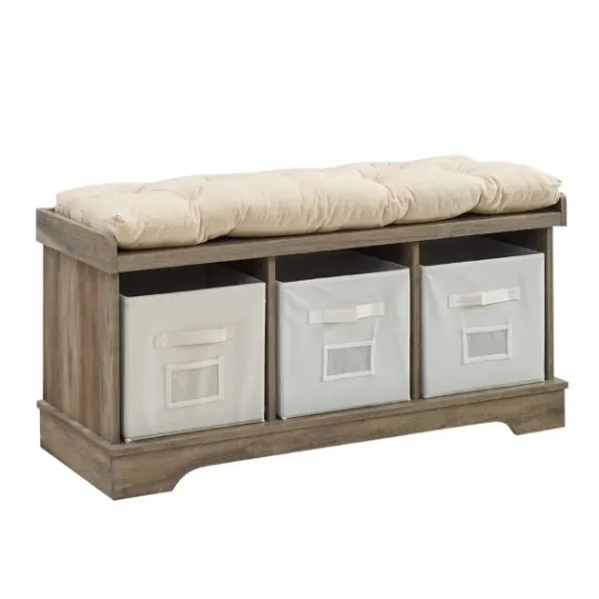 Kirkland's Home Gray Wash Entryway Bench And Storage Bins- Benches & Ottomans