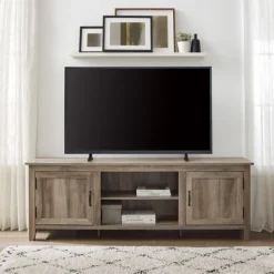 Kirkland's Home Gray Wash Wood Grooved Door Tv Stand- Tv Stands & Media Consoles
