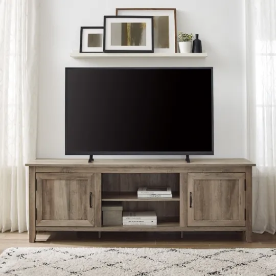 Kirkland's Home Gray Wash Wood Grooved Door Tv Stand- Tv Stands & Media Consoles