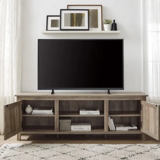 Kirkland's Home Gray Wash Wood Grooved Door Tv Stand- Tv Stands & Media Consoles