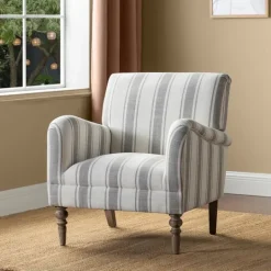 Kirkland's Home Gray White Carved Slope Stripe Accent Chair- Accent Chairs