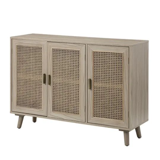 Kirkland's Home Gray Wood And Cane 3-Door Cabinet- Cabinets & Sideboards