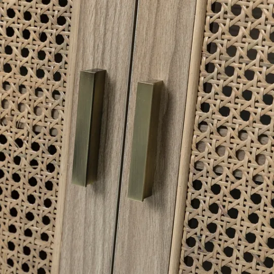 Kirkland's Home Gray Wood And Cane 3-Door Cabinet- Cabinets & Sideboards
