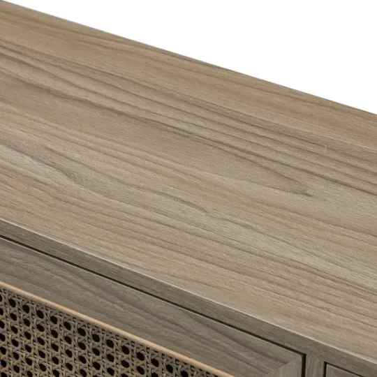 Kirkland's Home Gray Wood And Cane 3-Door Cabinet- Cabinets & Sideboards