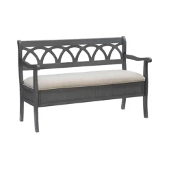 Kirkland's Home Gray Wood Upholstered Storage Bench- Benches & Ottomans