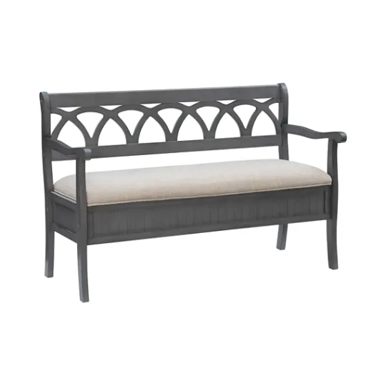 Kirkland's Home Gray Wood Upholstered Storage Bench- Benches & Ottomans