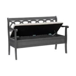 Kirkland's Home Gray Wood Upholstered Storage Bench- Benches & Ottomans