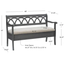 Kirkland's Home Gray Wood Upholstered Storage Bench- Benches & Ottomans
